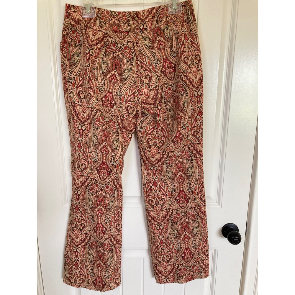 Harolds Womens Size 6 Paisley Print Cotton Span Straight Leg‎ Trousers Red Brown - Picture 7 of 8